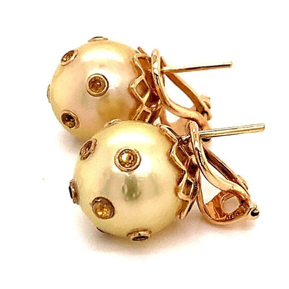 South Sea Pearl Sapphire Earrings 14k Gold 11.33 mm Certified $5,950 113478 - Picture 11 of 16